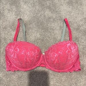 PINK Victoria's Secret Pink and Light Blue Lace Balconette Bra 36C